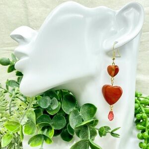 handmade real stone heart shaped earrings